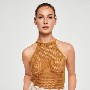 Mustard self-design knitted A-line top